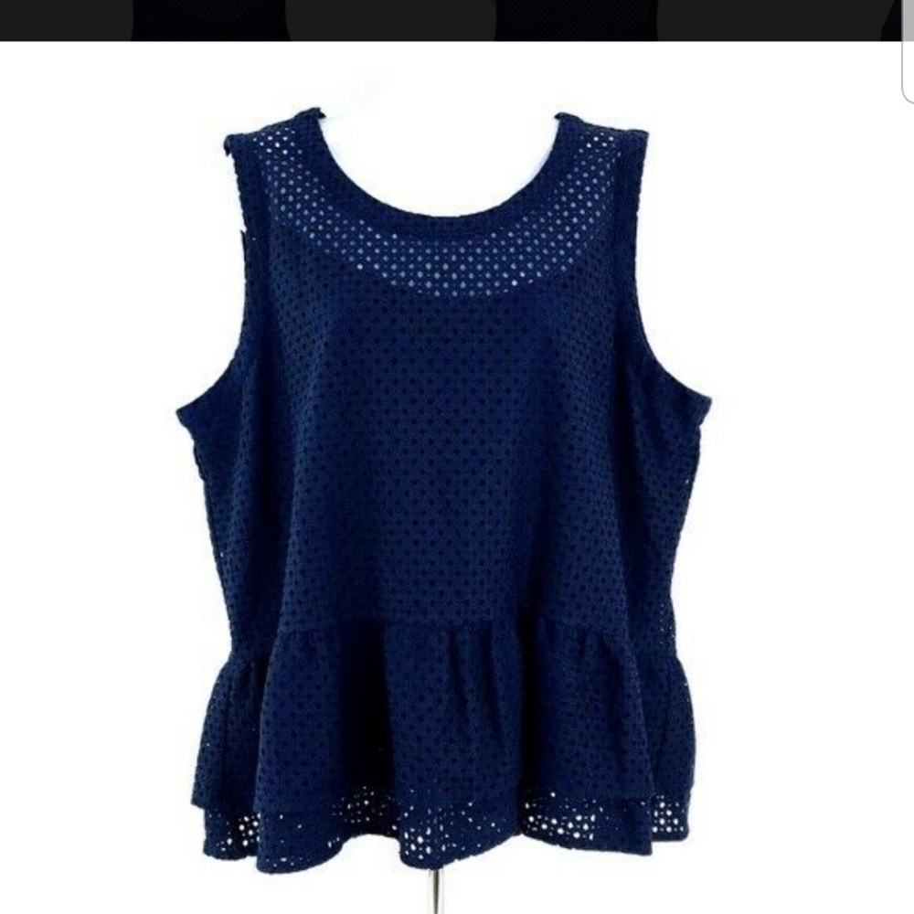 a.n.a. blue eyelet lace sleeveless peplum top xs
